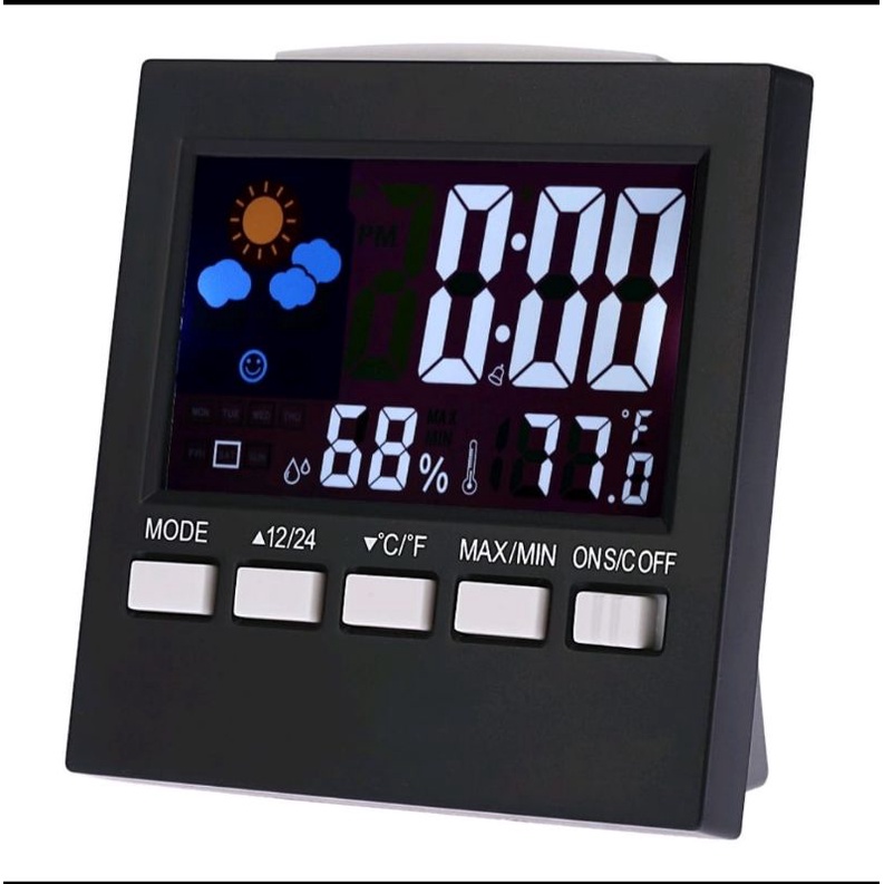 Jam Alarm LED Thermometer Hygrometer Forecast Weather Station - Black