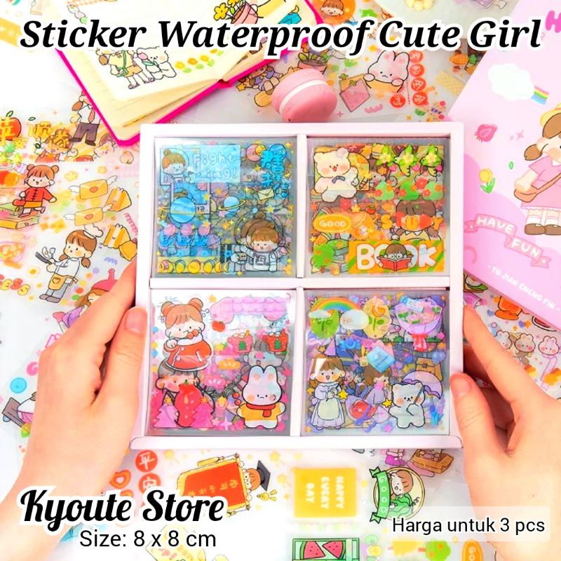 

3 Lembar Sticker Waterproof Cute Happy Kids Girl Animal Bunny Bear Journal Scrapbook Diary