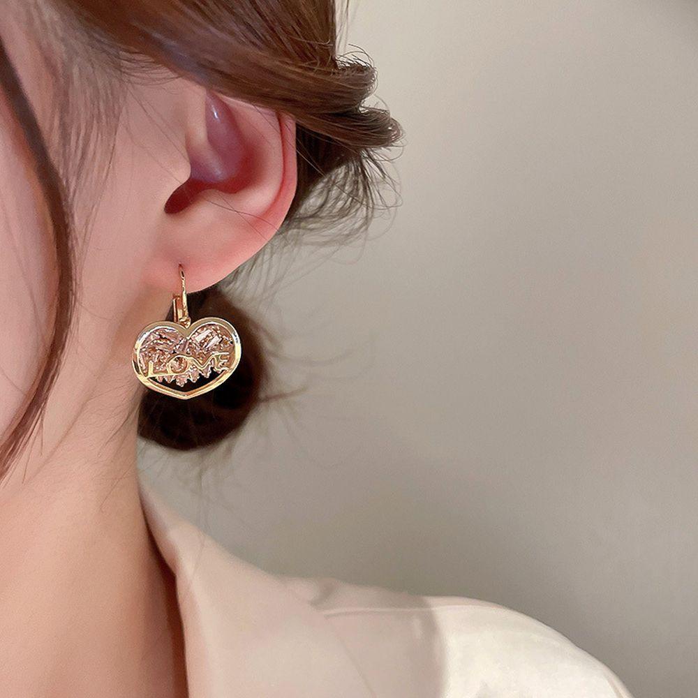 Needway Korea Style Stud Earring Manis Serbaguna Jarum Perak Surat Cinta Bunga Kupu-Kupu Telinga Gesper