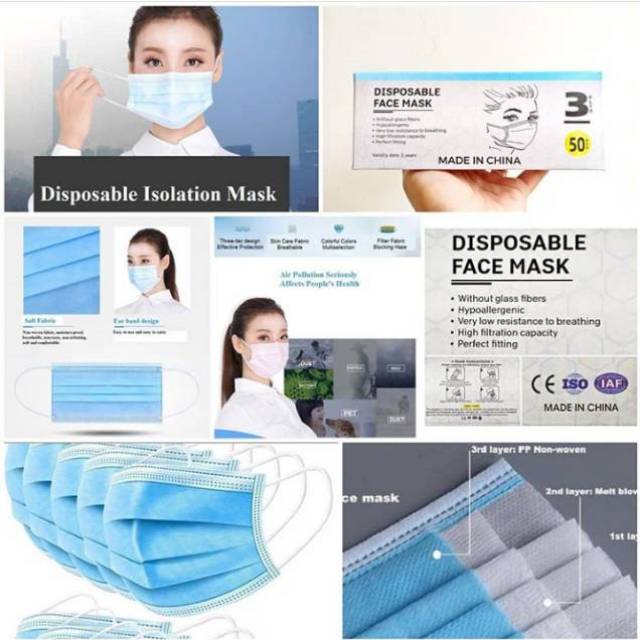 50pcs 1box MASKER medis 3ply kesehatan masker surgical wajah murah