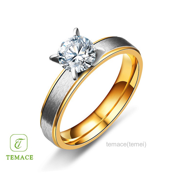 Cincin Titanium Wanita Pria Emas Warna Gold Anti Karat