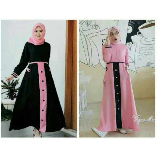 Vebby dress/vebby maxi dress/gamis balotelli/busana lebaran wanita remaja abg/dress pink hitam cewe
