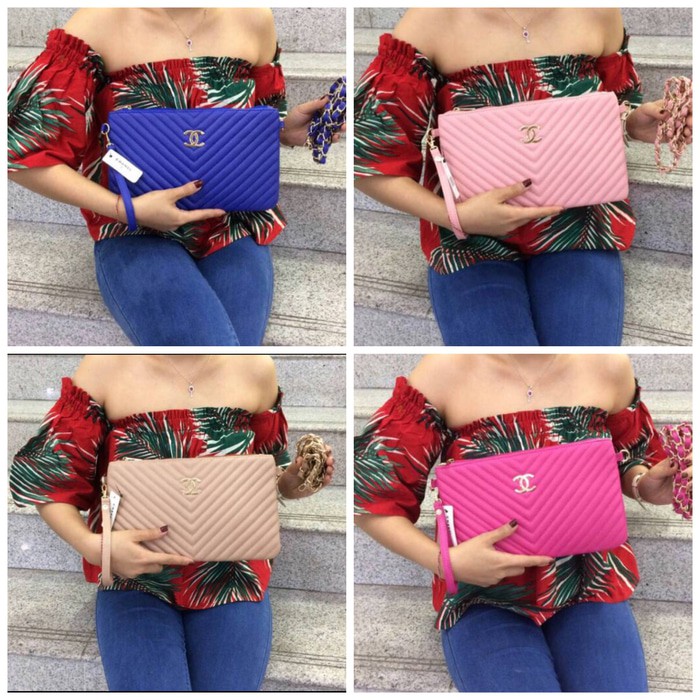 Original Tas Pesta Chanel Clutch Cevron Import Batam / Tas Slempang