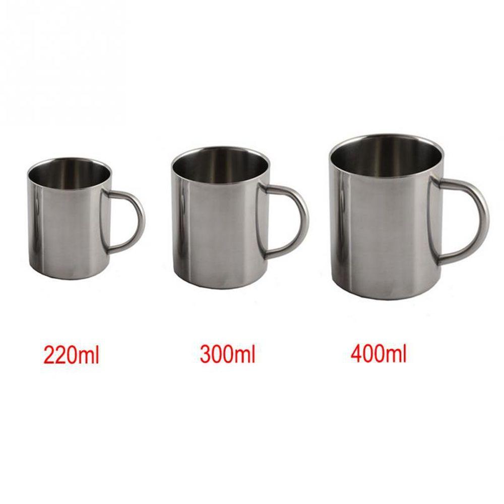 [Elegan] Cangkir Teh 220ml Anti Panas Portable Stainless Steel Dengan Pegangan silver Mug Cangkir