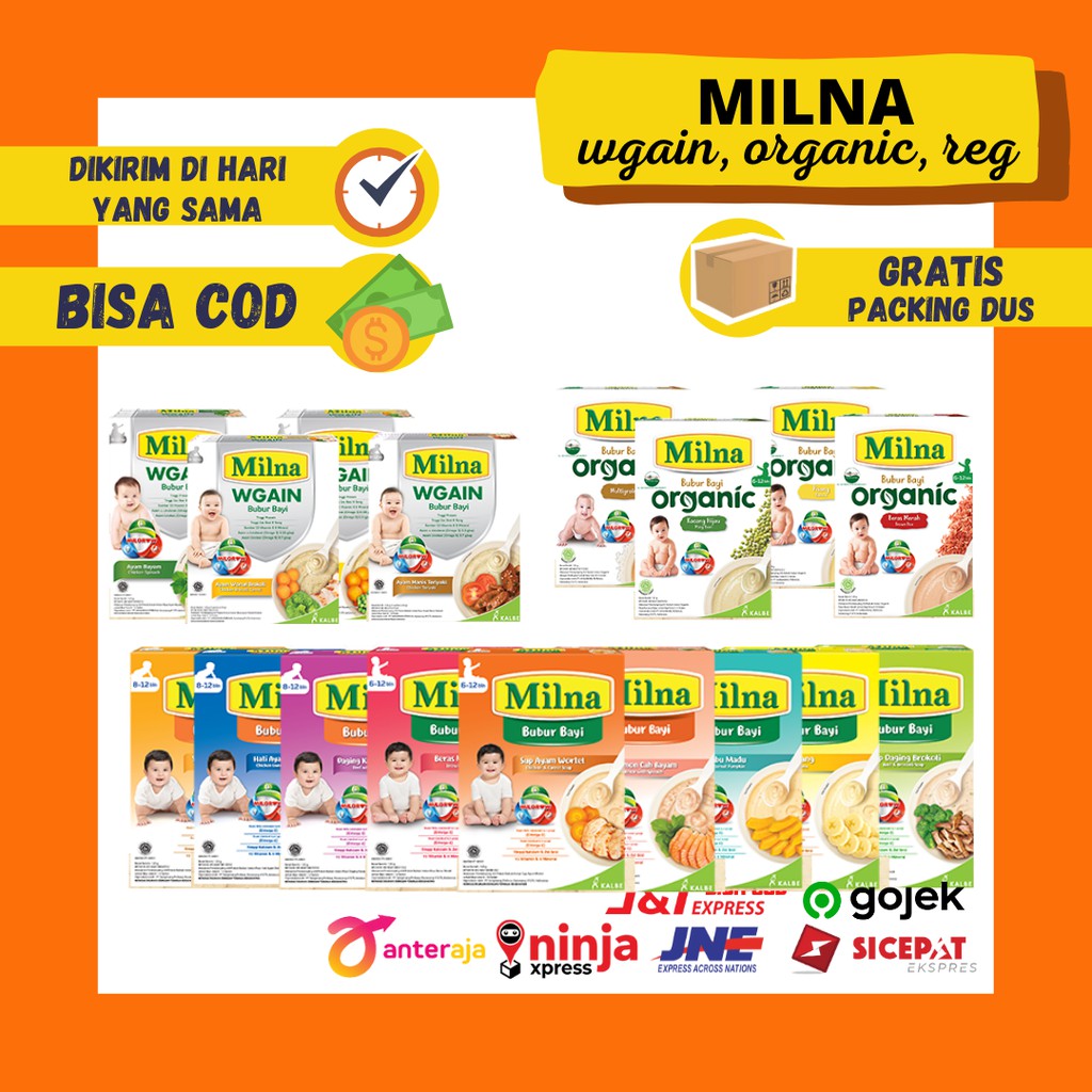 Milna Bubur Bayi Reguler Organic Makanan Pendamping ASI MPASI Bayi Kalbe 6 8 12 Bulan