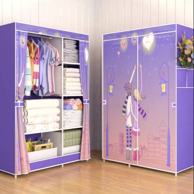 LEMARI BAJU LEMARI PAKAIAN LEMARI SERBAGUNA LEMARI MULTIFUNGSI LEMARI PORTABLE LEMARI UNGU