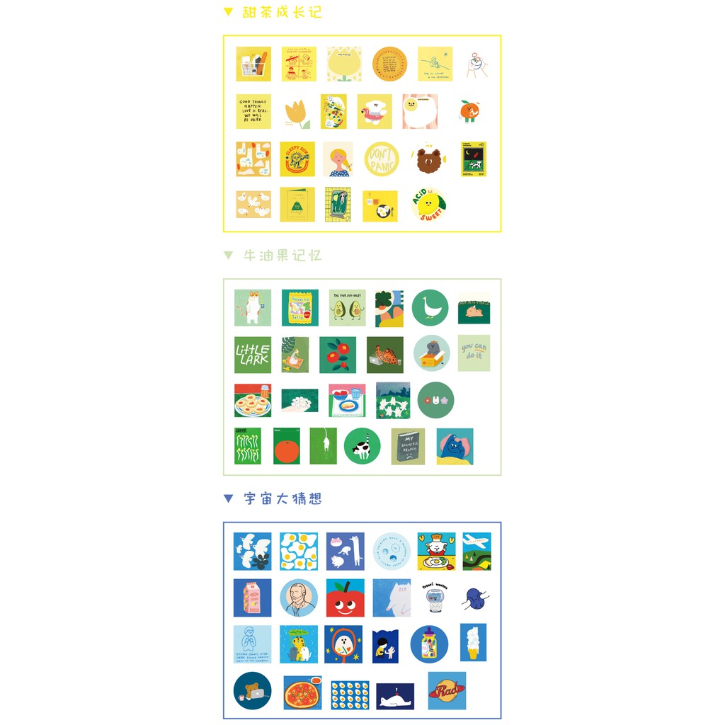 imoda 46Pcs Kawaii Avocado Stickers Set Scrapbooking BUJO Planner Lovely Rainbow Animal Stationery-7