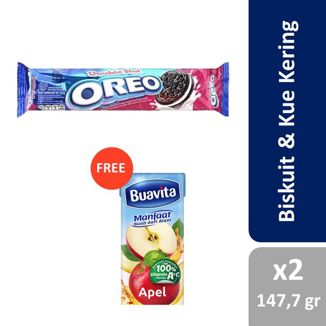 

Oreo Double Stuf 2 x 147,7 gr + Free Buavita Juice Apel 1 Pc