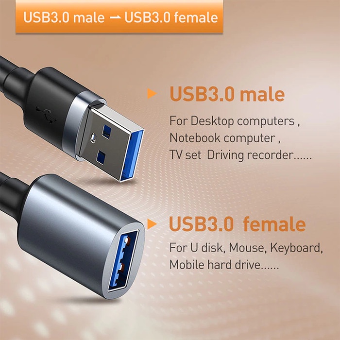 Baseus Kabel Data USB Extension USB3.0 Male to USB3.0 Female 2A