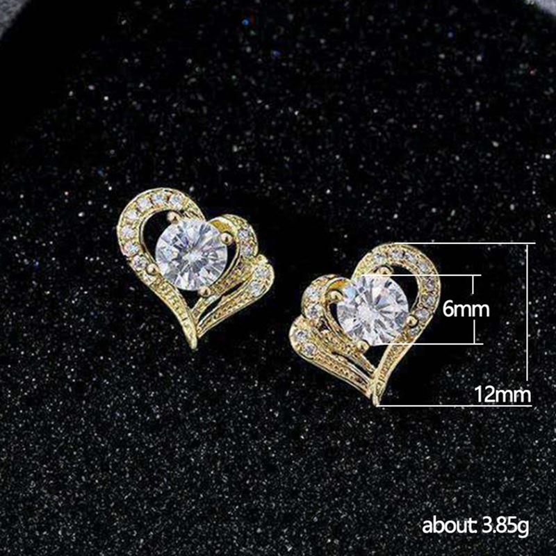 Fancyqube Anting Stud Cubic Zirconia Bentuk Hati Untuk Wanita