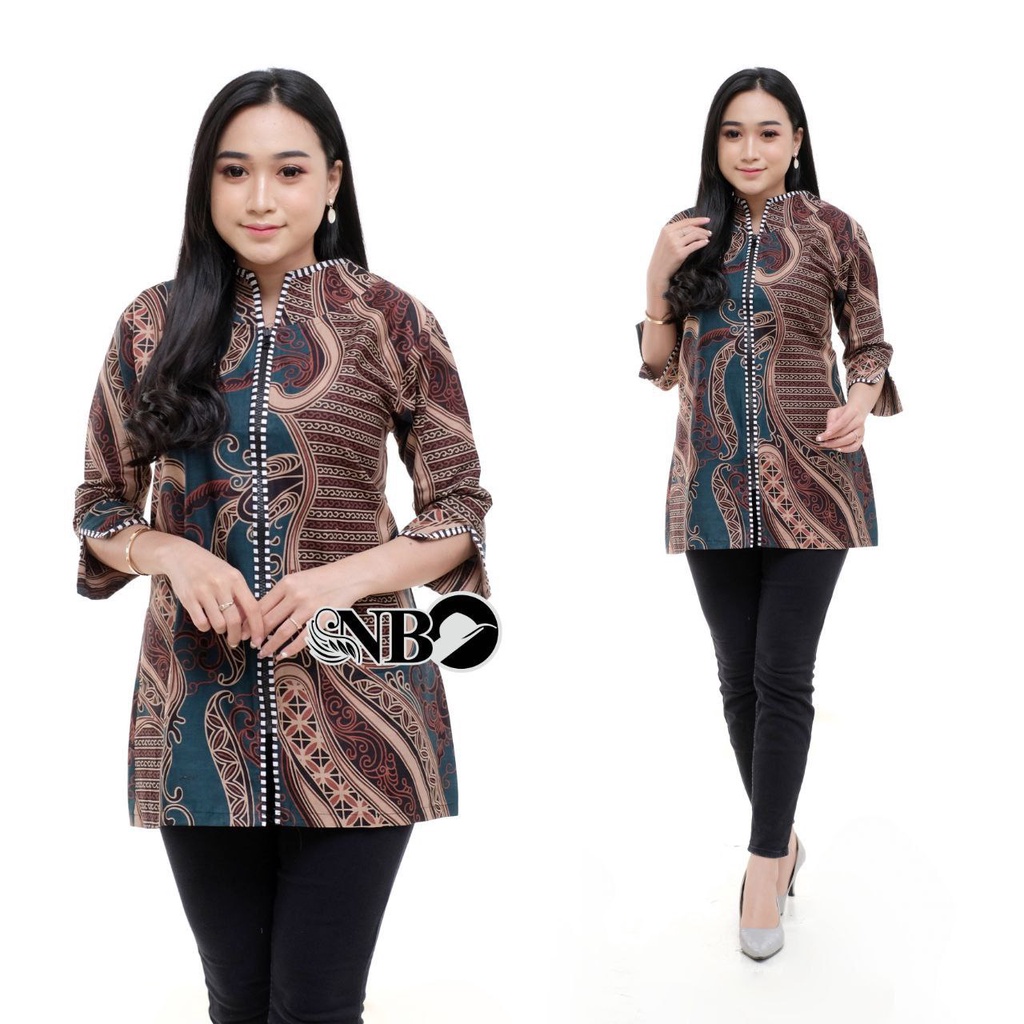 XXL LD 110 BLUS LONCENG LAWASAN MONO COKLAT KOMBI BLOUSE BATIK JUMBO BLUS BATIK BIG SIZE -BATIK PITTO