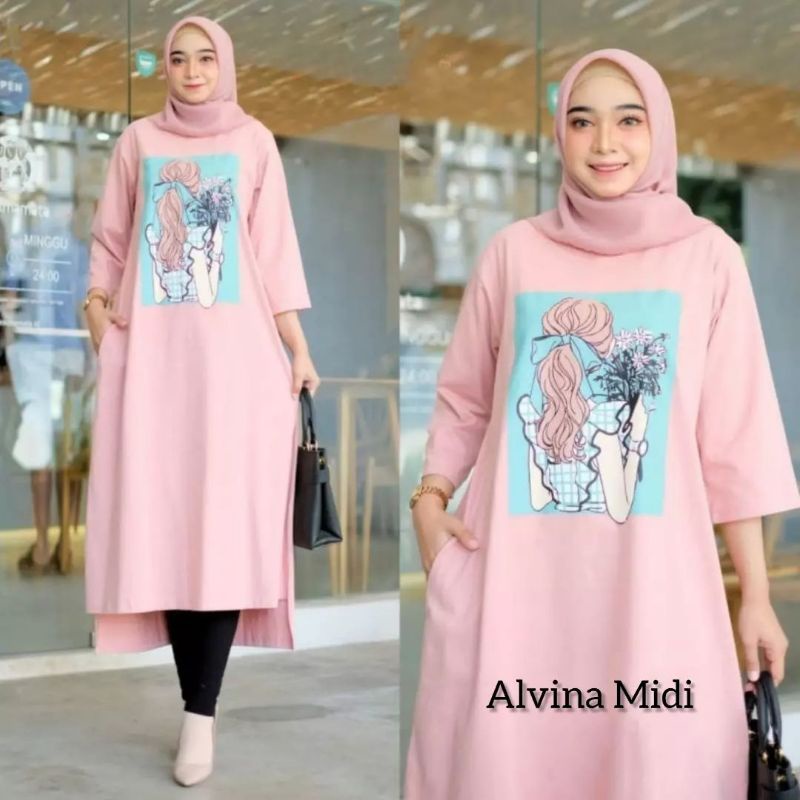 Alvina midi/midi terbaru kekinian/fashion cewek muslimah terlaris bahan combed 24s