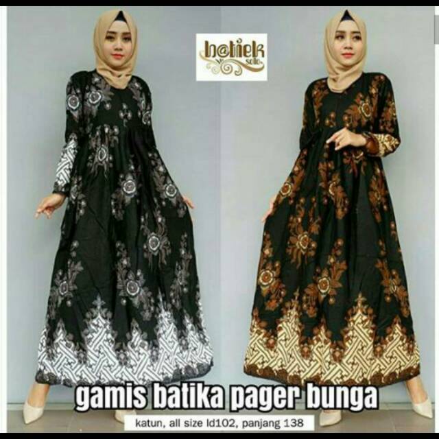 GAMIS BATIKA PAGER BUNGA MURAH GAMIS BATIK MURAH DRESS BATIK PANJANG MOTIF PAGER BUNGA BLACK