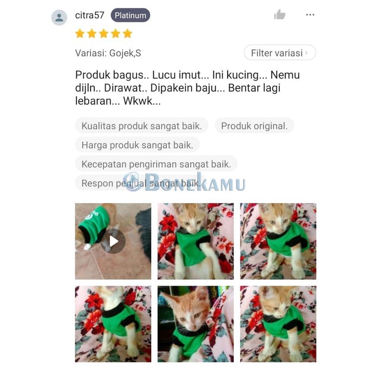 [REKOMENDASI] BAJU KUCING BAJU ANJING KELINCI MOTIF GOJEK GRAB