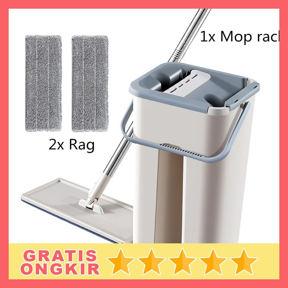 Alat Pel Mesin bersih lantai Set Automatic Magic Mop Flat Microfiber Bucket ISHOWTIENDA  FMI60 Grab