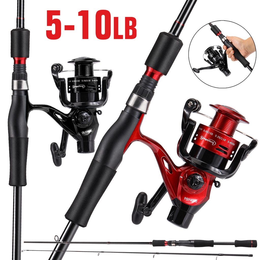 Set Pancing 2 Bagian 1.8M-2.1M Fishing Rod dan 5.2:1 Fishing Reel Set Umpan Line Full Combo