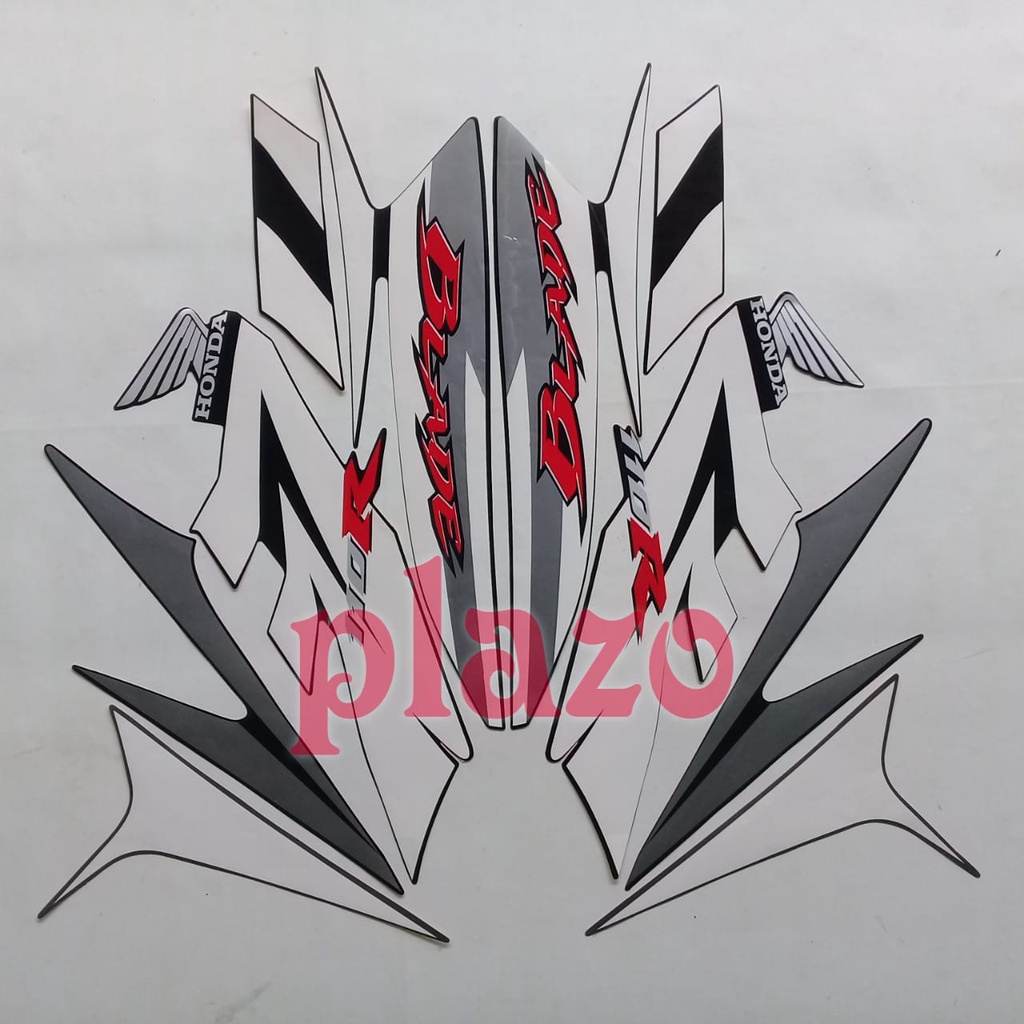 striping stiker body motor honda blade 110 r 2009 putih-hitam