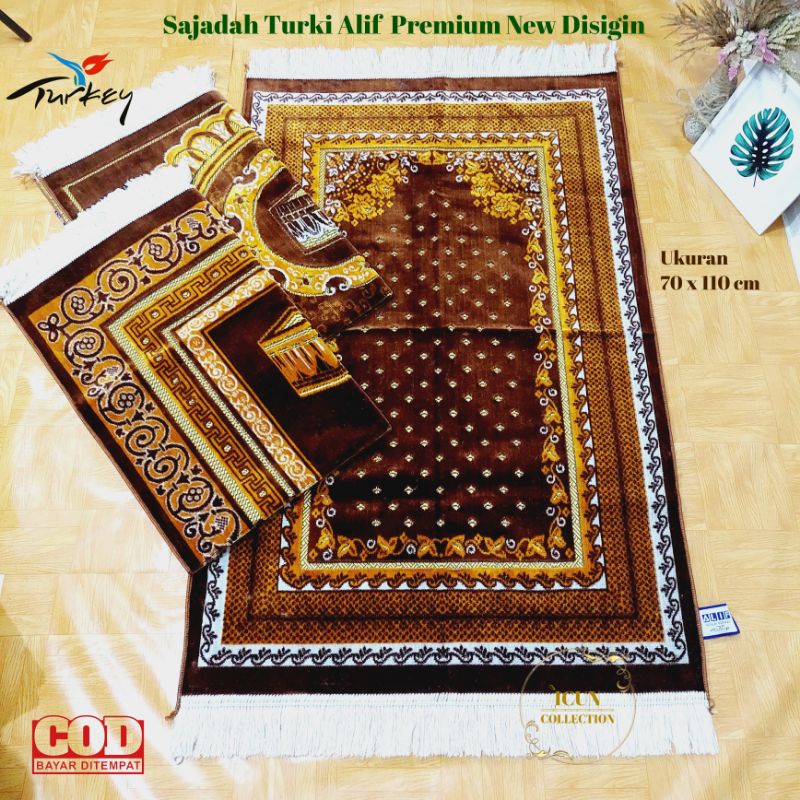 Sajadah Turki Buludru Premium Alif Gold