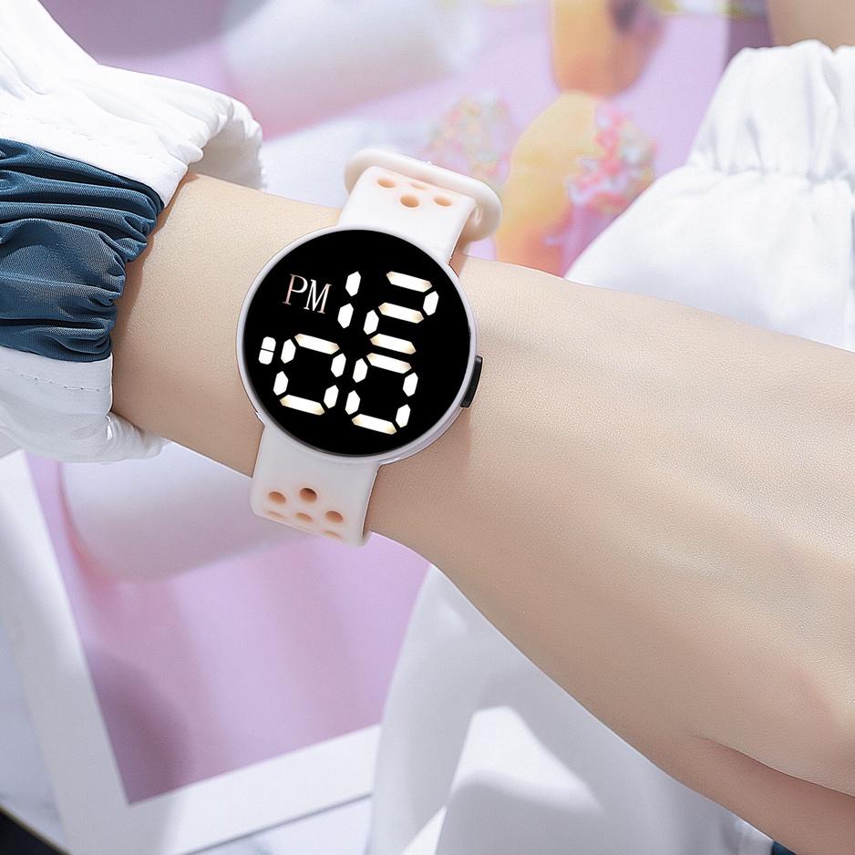 Jam Tangan Digital Bulat Rubber Couple Anti Air Watch Sprot LED Tali Dua Warna Electronic Fashion Mo
