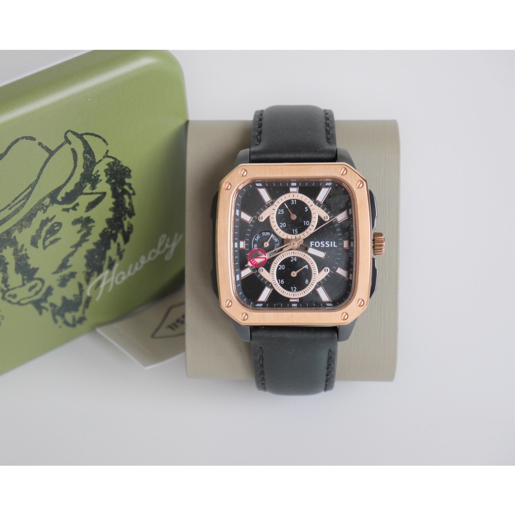 Jam Fossil Multifunction Black Leather Watch BQ2654