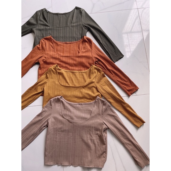 jisu croptop lengan 3/4.croptop polos wanita import murah,croptop kerah square/ kotak lengan 3/4 cwe,korean croptop murah