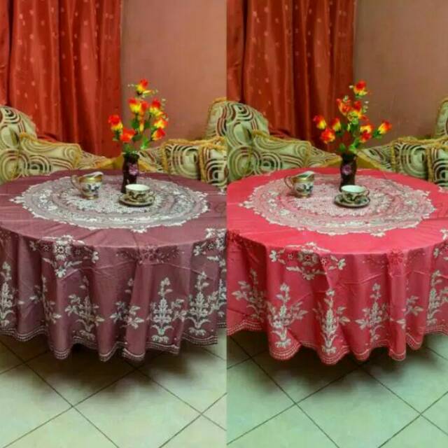 Taplak Meja Makan Vinyl Lace Bulat 180cm / Taplak Meja Makan Besar 6 Kursi