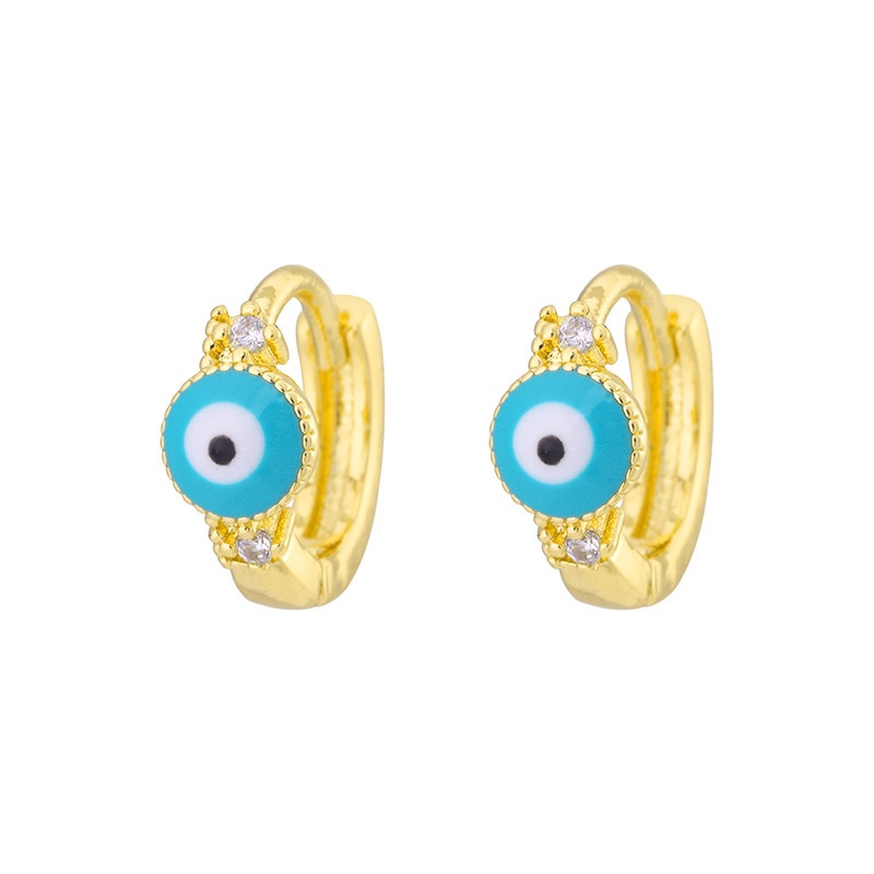 Anting Stud Zircon Bentuk Tangan Mata Evil Warna Emas Silver Biru Untuk Wanita