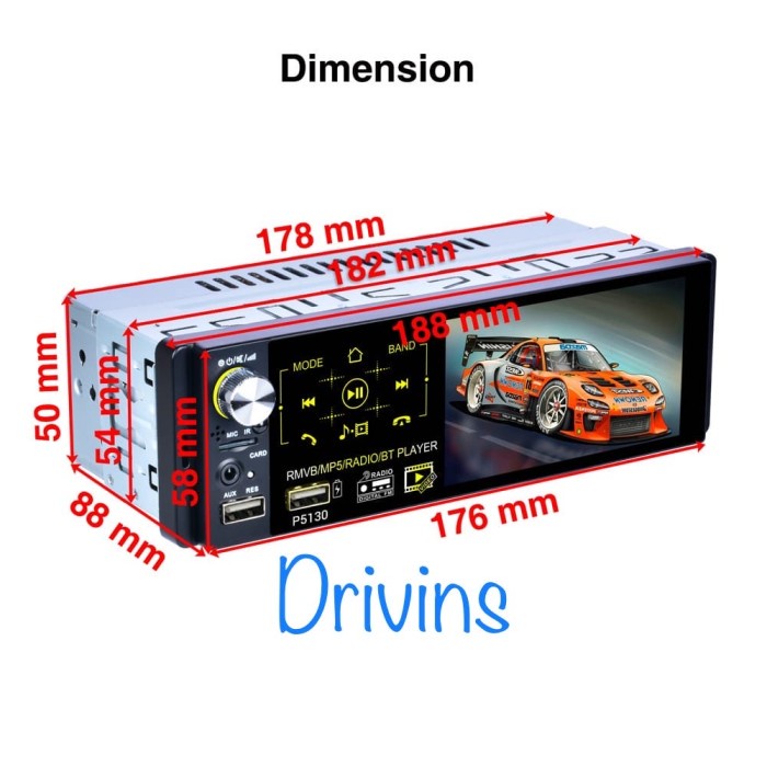 SINGLE DIN MP5 PLAYER P5130 DENGAN LAYAR 4,1" TOUCH SCREEN