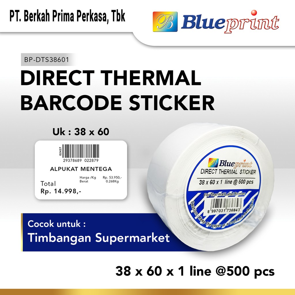 

Direct Thermal Sticker 38 x 60 BLUEPRINT 38x60 mm Isi 500 - 1 Roll