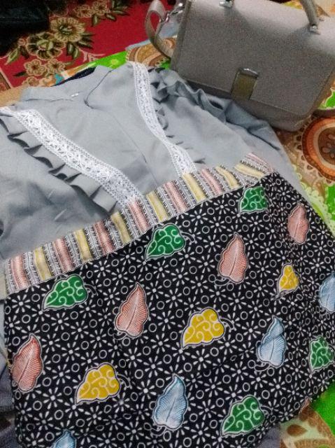 Ori Atasan Blus Batik Wanita Modern Halus Dolby Kombinasi Brokat Polos
