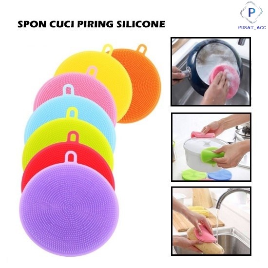 Spon Cuci Piring Silikon Dish Sponge Silicone Cleaning Wash Brush Pan Silikon