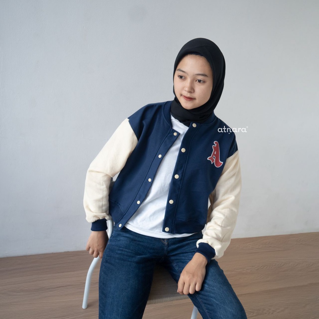 Nara Grosir - A Baseball Crop Jaket l Jaket Varsity Wanita