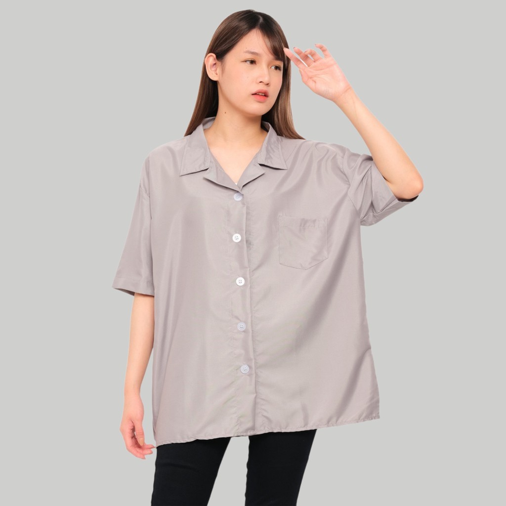 Monellina 90178 Kemeja Wanita Lengan Pendek Polos-3