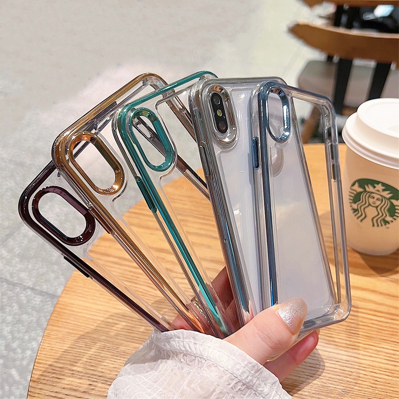 Case Transparan Electroplated Space Tahan Jatuh Untuk iPhone X XS max 7 Plus 8 Plus 11 Pro max 14 Plus 14 Pro max