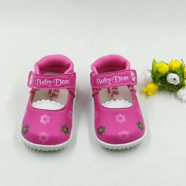 C07 Sepatu casual anak perempuan sol lembut bahan sintesis motif bunga