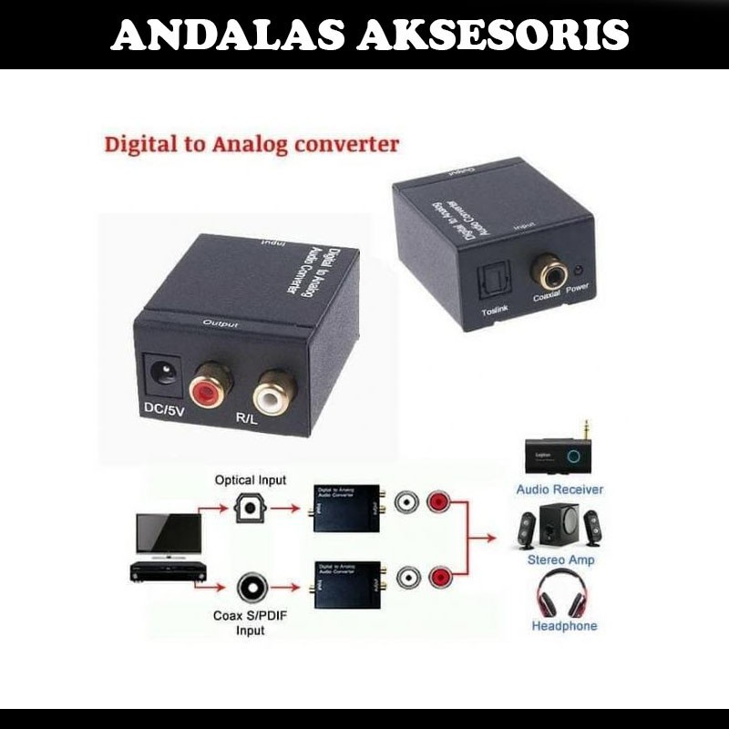 Paket Digital Optic To Analog RCA Audio Converter With Kabel Toslink + ADAPTOR