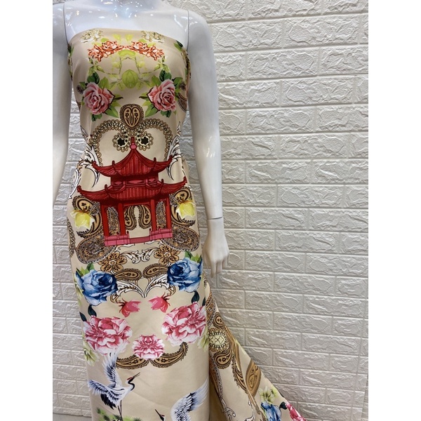 Kain Cheongsam Motif Imperial Garden, Kain Qibao, Bahan Imlek, Kain Seragaman Sangjit
