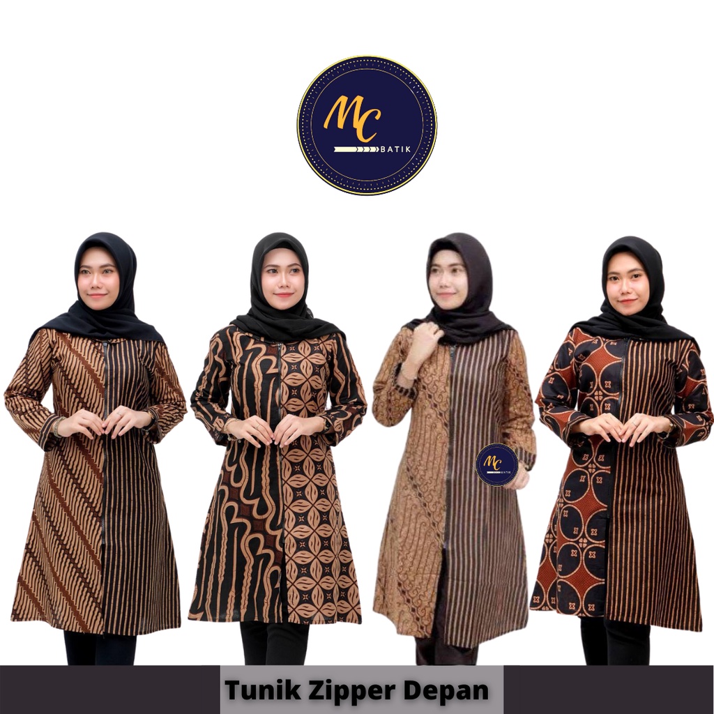 MC Batik - Tunik Batik Wanita Atasan Batik Wanita Modern Zipper Depan M L XL XXL Jumbo