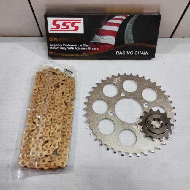 Gear set SSS SUZUKI SATRIA FU Rantai SSS 415HSBT GOLD