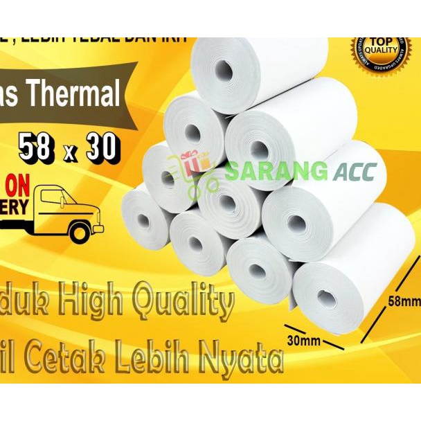 

☞ KERTAS STRUCK PRINTER THERMAL 58 x 30mm 1 BOX ISI 100 ROLL - 58x30mm-100 Rol ➧