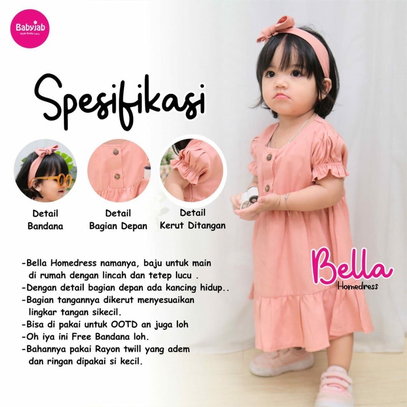 Babyjab Bella Homedress Anak Perempuan - Baju Rumah Homedress Baby Jab Usia 0 1 2 3 4 5 6 Tahun