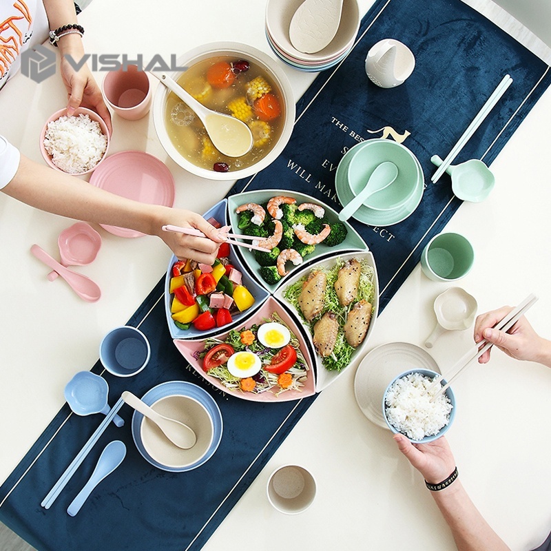 VISHAL Piring Plastik / Piring Saji Unik Segi Lima Warna-Warni Bahan Jerami Gandum Segi Tiga VS-88