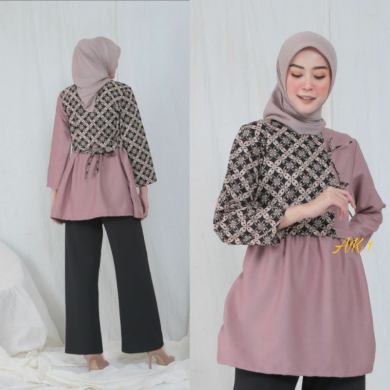 tey-17 Batik wanita ASJ SA HRB026 Kenongo Kemeja Tosca Pendek-Milo Kotak