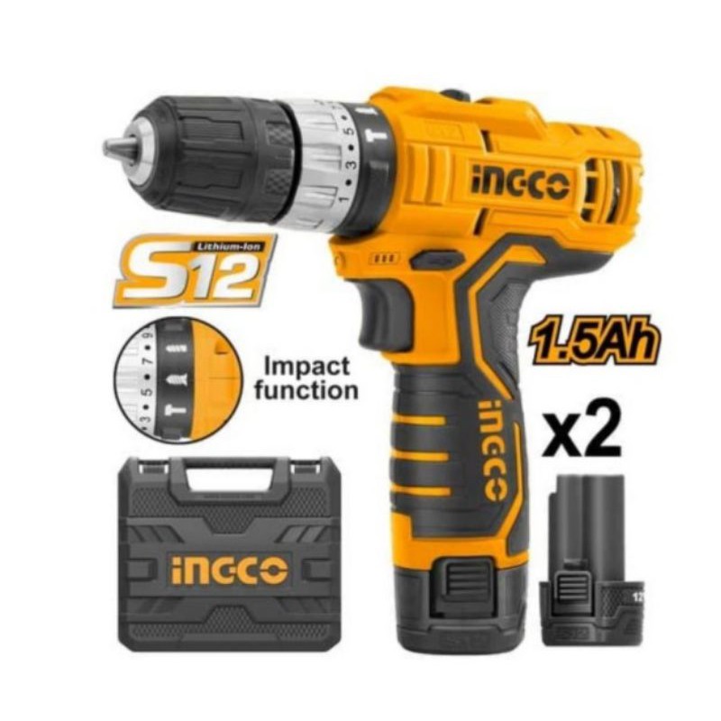 MESIN BOR IMPACT CORDLESS 12V INGCO CIDLI1232 UNTUK BETON BESI KAYU