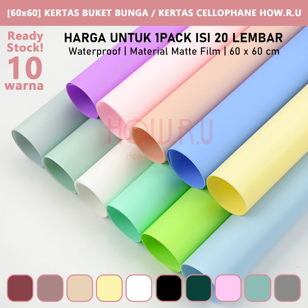 HOW.R.U | 20pcs - Kertas Buket Bunga Cellophane Flower Wrapping Polos Warna Pastel