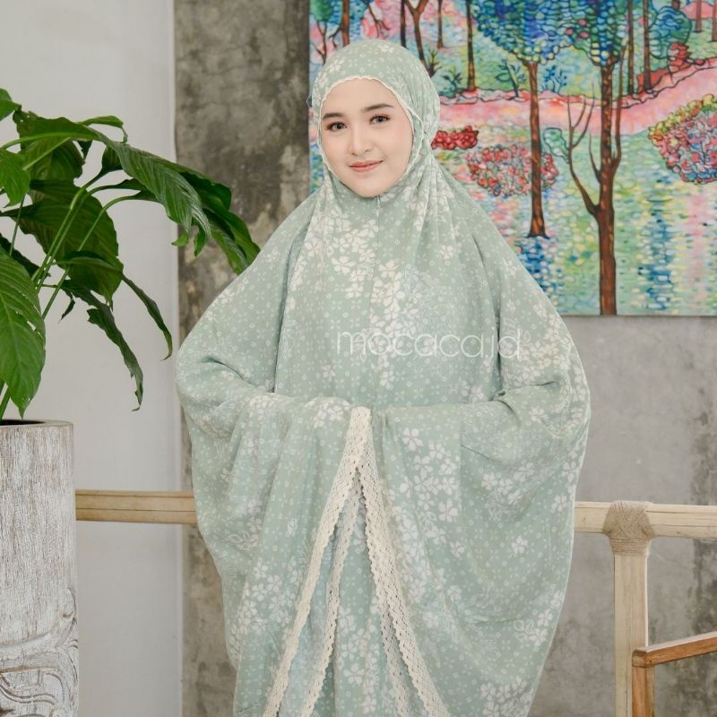 mukena rayon uniqlo premium jumbo 2 in 1 sleting depan motif painting unik