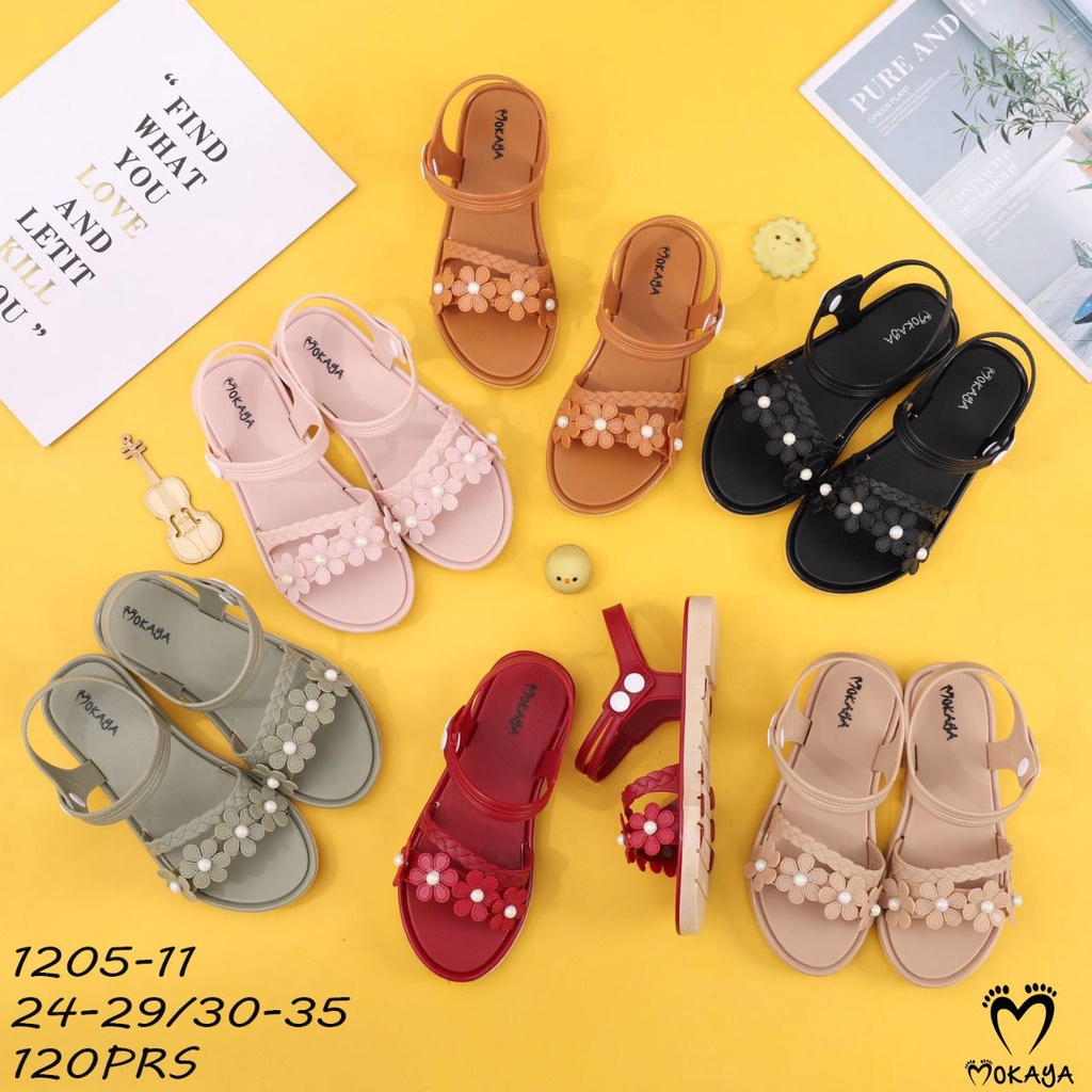 Sandal Let Anak Cewek Kretek Ban 4 Bunga Tali Kepang Cantik Elegant Import Mokaya / Size 30-35 (1205-11)