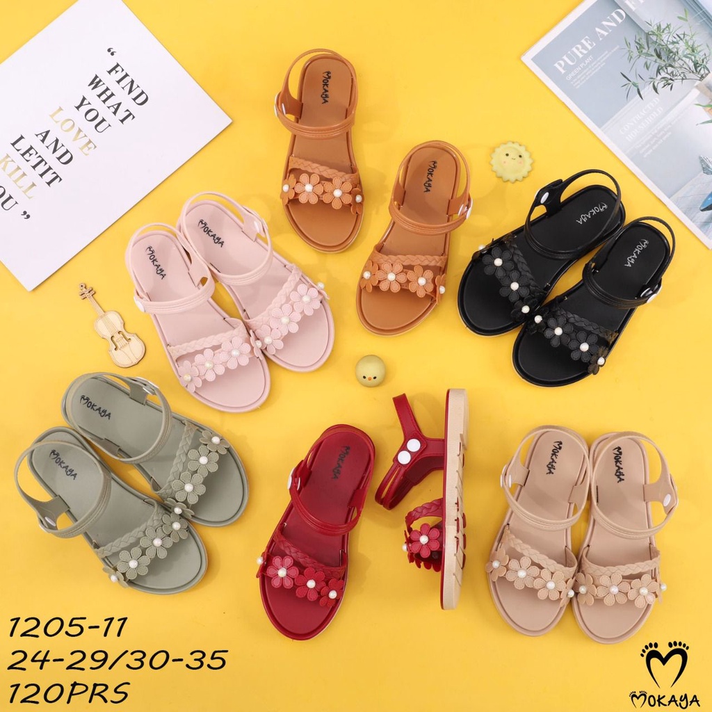 Sandal Let Anak Cewek Kretek Ban 4 Bunga Tali Kepang Cantik Elegant Import Mokaya / Size 30-35 (1205-11)