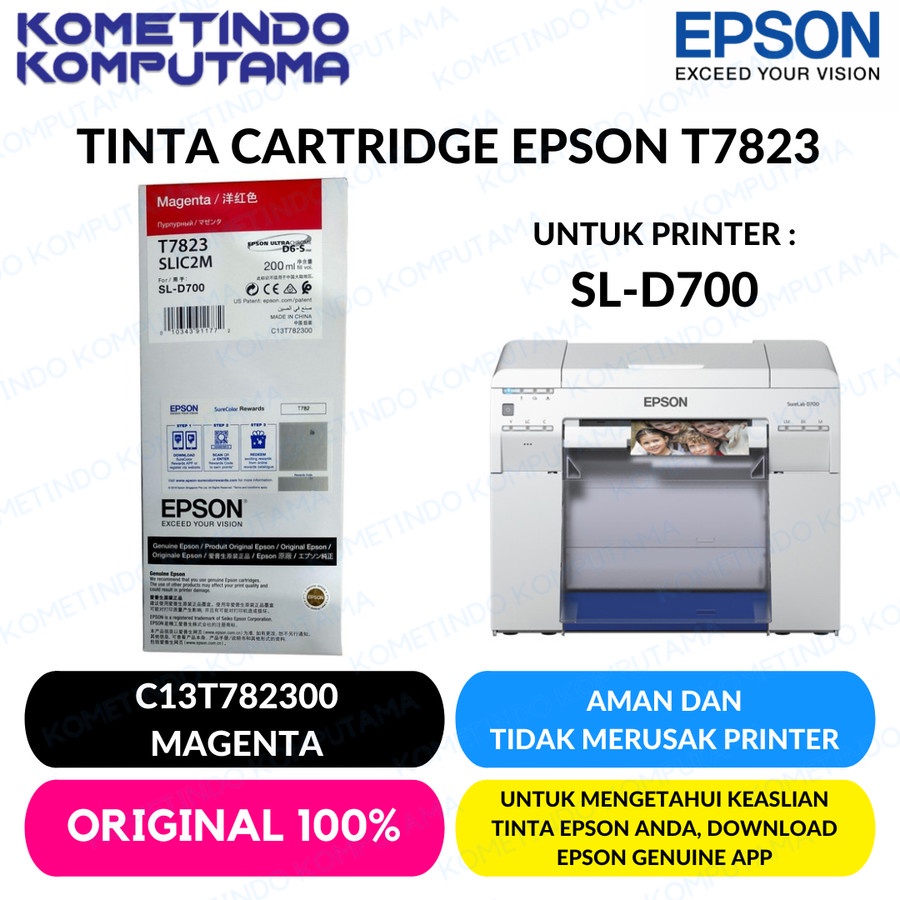 D700 MAGENTA TINTA CATRIDGE T7823 EPSON SL-D700 200ML 100% Ori D700 T782 C13T782300