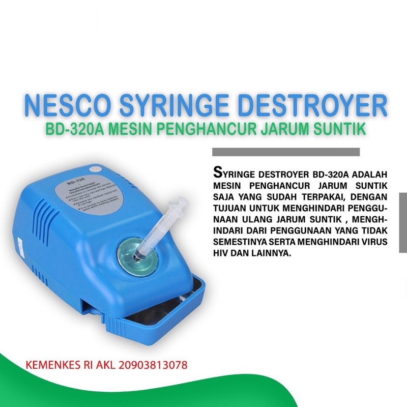 Syringe Destroyer BD-320A mesin penghancur jarum suntik